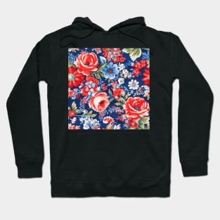 Red White and Blue Patriotic Shabby Floral Hoodie